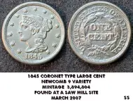 1845 Coronet Head Large Cent TEXT10.webp