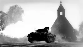 Panzer at church.webp