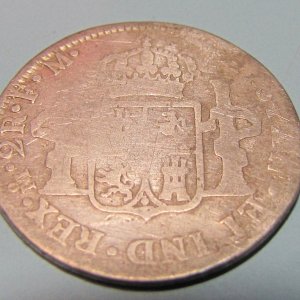 Spanish Colonial 2 Reales (Quarter) coin (Back)