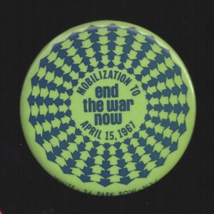 Mobilization To End The War Now April 15, 1967 2.5"
huge protest of 300,000 in N.Y.C. led by Dr. Martin Luther King Jr, 
Harry Belafonte, Dr James Spo