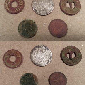 20160117 1876s Seated Liberty and a couple of tokens found at a door knock permission in Madison with the F75.