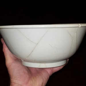 Reconstructed 18th century bowl.  Shards recovered from the "Swamp Pit"