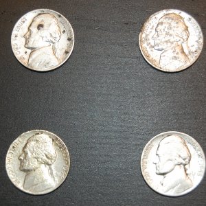 DSC 0010On the 9th of this month I dug two silver war nickles, a 1945 and 1942. Then yesterday the 23rd, I dug two more, a 1943 and 1944. That is ever