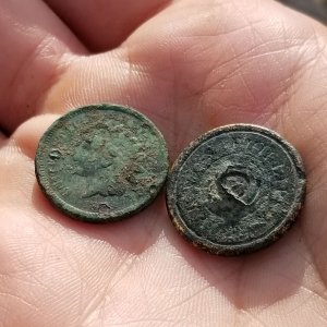 1859 Fat Cent IHP and 19th c. button