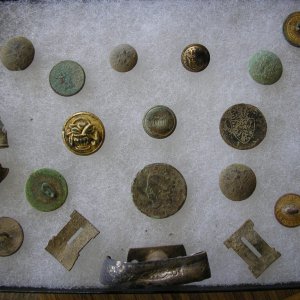 October 6th, 2010 - Group Shot:  N.M.A. Button, 1783 KGIII Gold Half-Guinea Forgery, 181? Matron Head Large Cent etc.