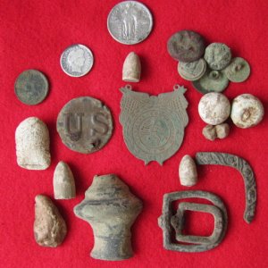 U.S. Rosette & Other Finds: Feb. 8, 2011   - Group Shot of Civil War relics found in XXXXXX, County, VA