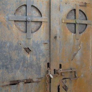 Fort Travis - Old Steel doors at the Fort in Bolivar.