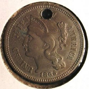 1865 3 Cent Nickel - Dug 3 cent nickel.