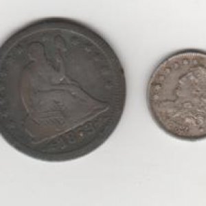 1853 arrow and rays and 1833 bust dime found in oct. 09