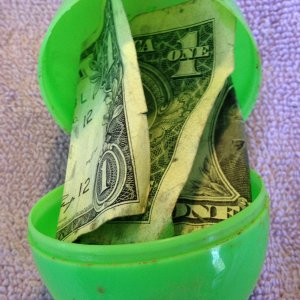 "Ground Find"
Plastic Easter Egg With Dollar Bill Found 4/29/13
Steens, MS