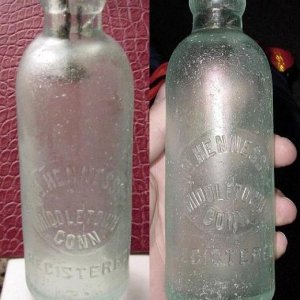 BLOB TOP FROM THE 1800'S - WAS IN WAIST DEEP WATER - GOT A SIGNAL - SCOOPED - NOTHING - RECHECKED - SCOOPED - NOTHING - BOTTLE WAS ROLLING AROUND ON T