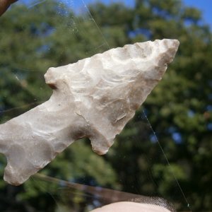 my knapped Texas chert bifurcated stem base atlatl dart point