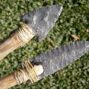 modern knapped by a buddy and hafted by me for use on the atlatl dart shaft tips