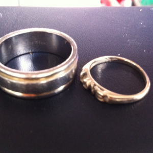 Ring 31 and 32, stainless and 14k,