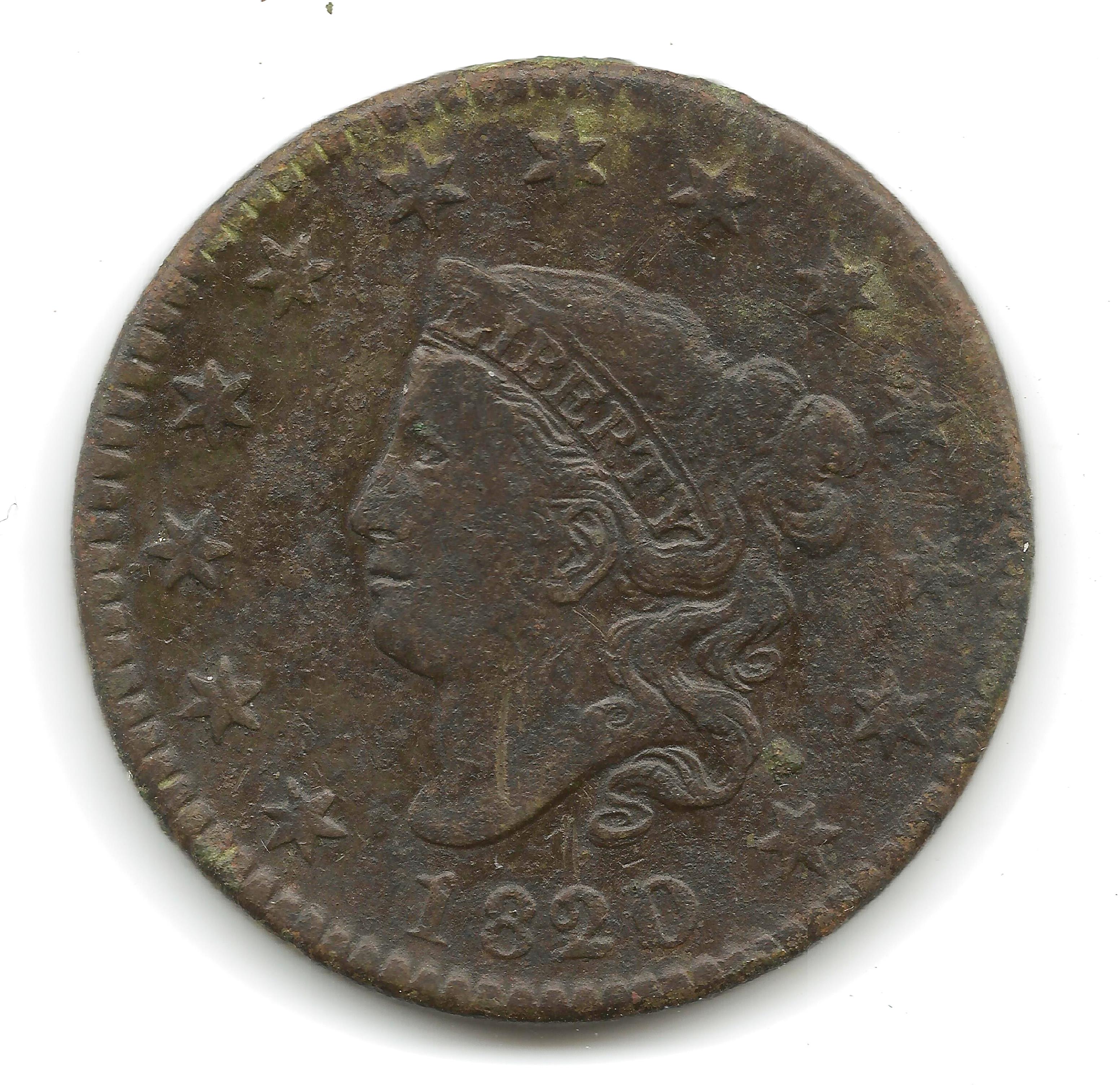 1820 over 19 large cent obverse 10 30 13