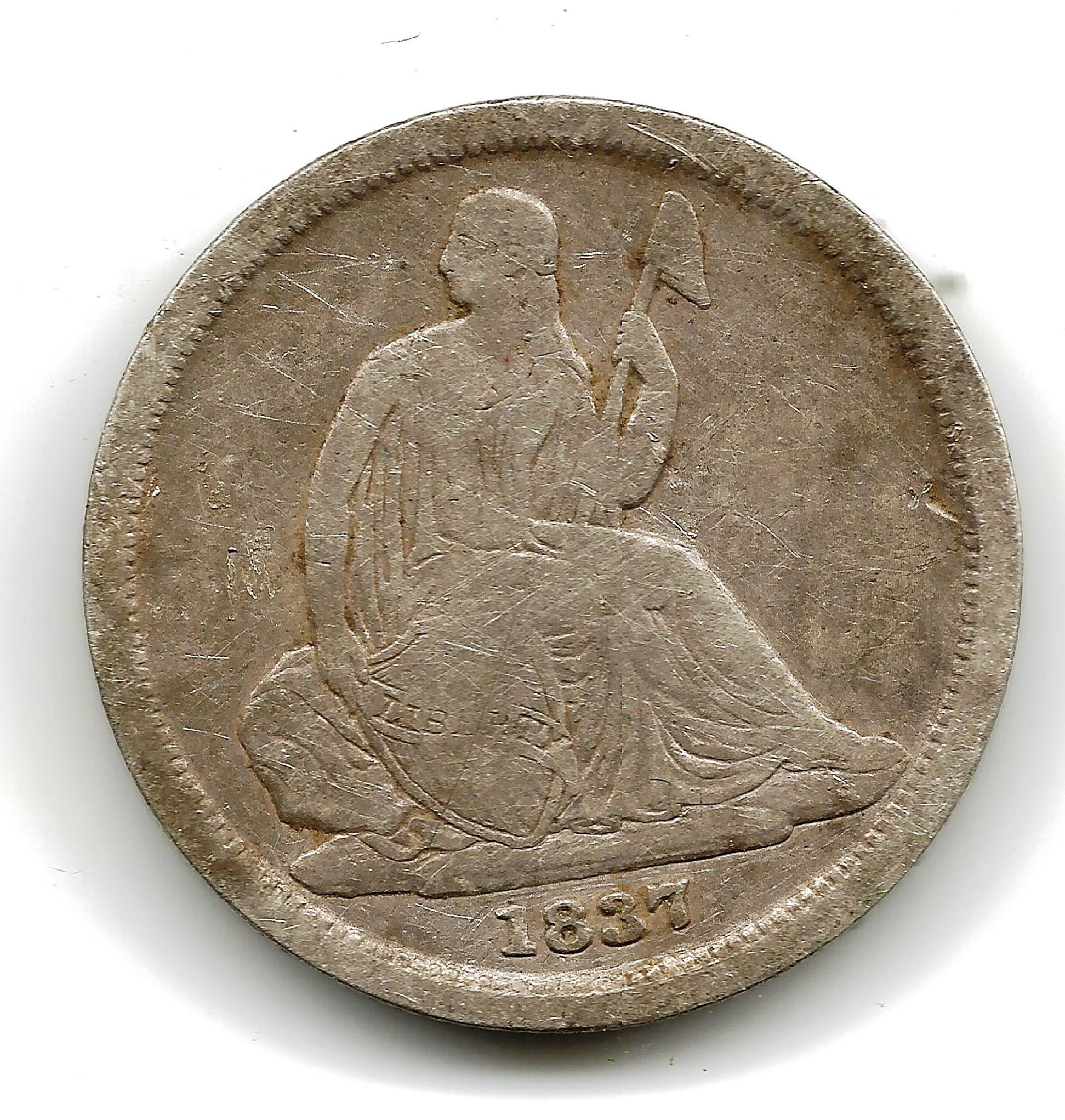 1837 No Stars Seated Dime