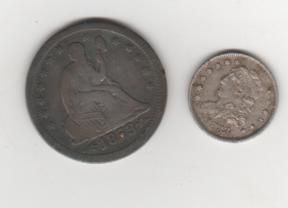 1853 arrow and rays and 1833 bust dime found in oct. 09