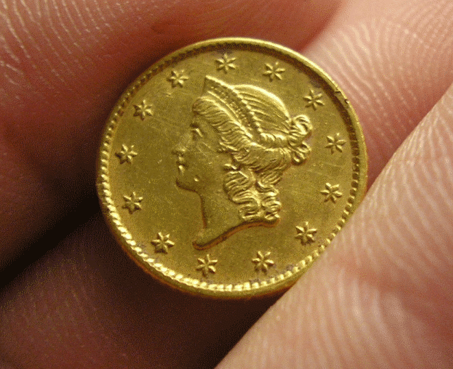 1853 Longacre $1 Dollar "Liberty Head" Gold Coin - Found in South Carolina 2010