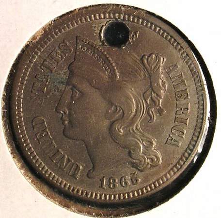 1865 3 Cent Nickel - Dug 3 cent nickel.