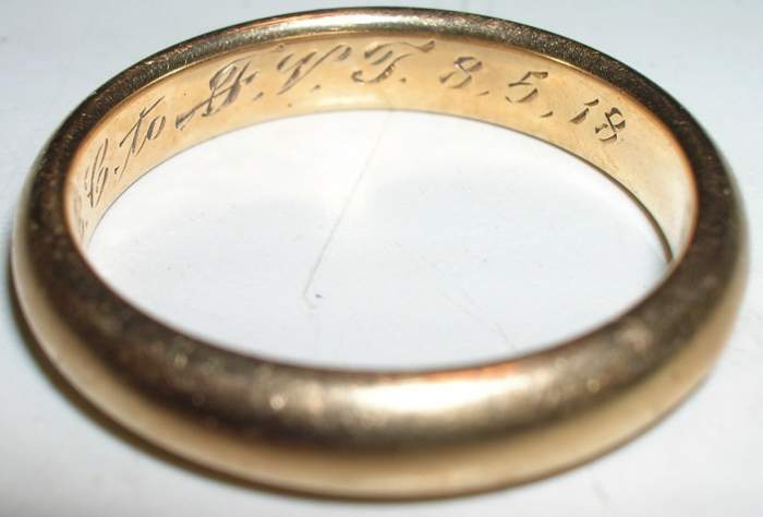 1918 Wedding Ring - This is a 18k wedding band dated 8/5/18.