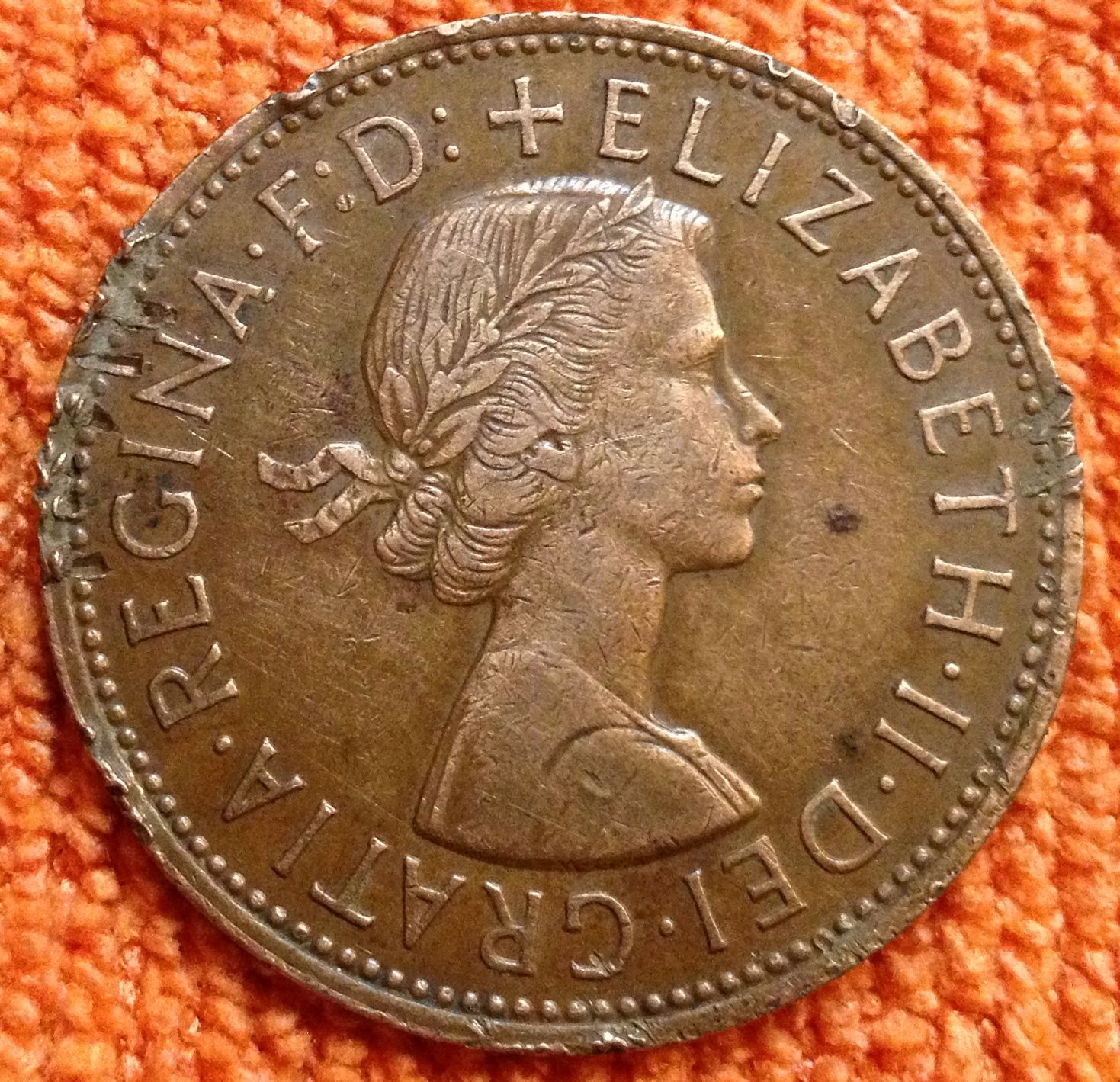 1964 British Large Cent
Found December 2012
Fairview Elem., Columbus, Ms.