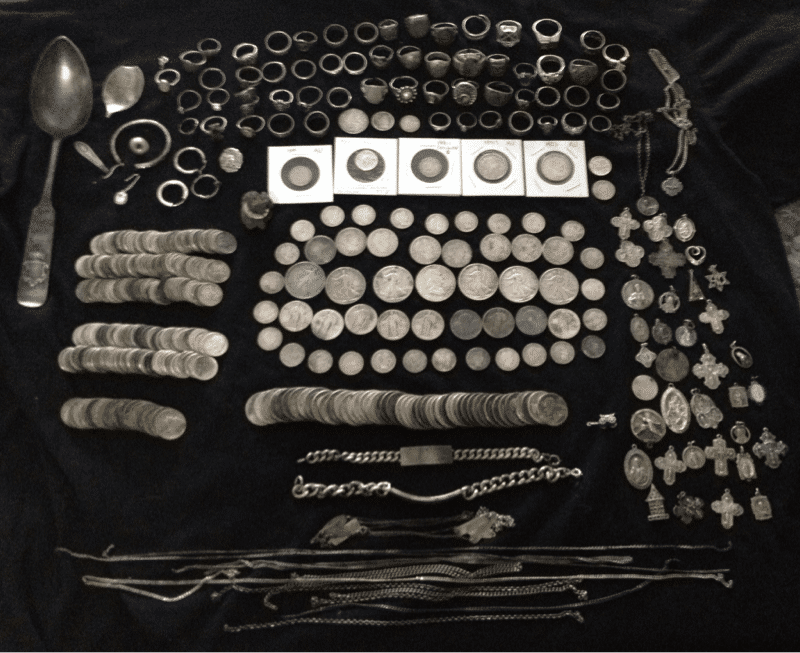 2013 Silver, $44.35 in silver coins. Rest are sterling/.925 items