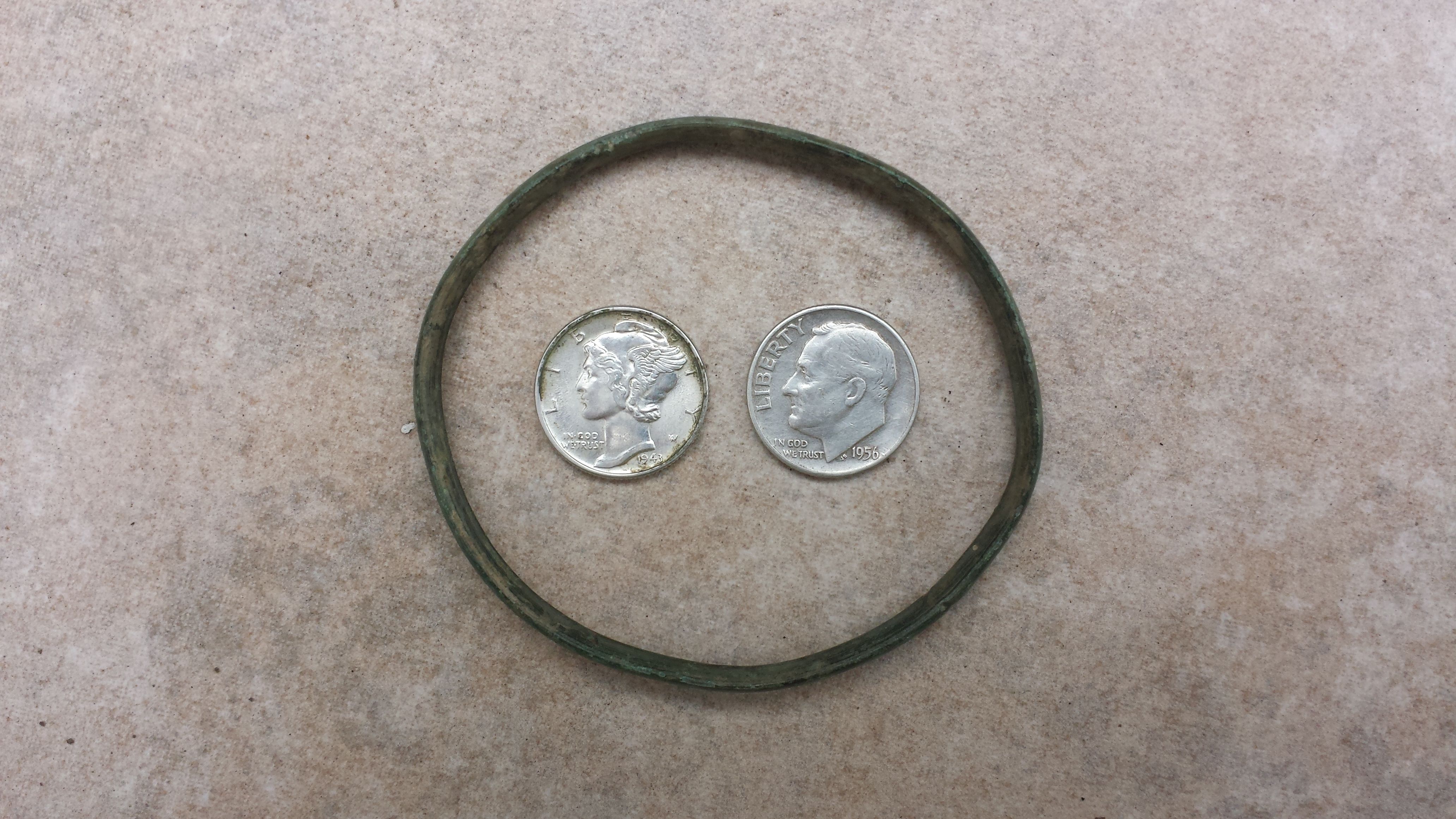 20150607 163205  Old VFW Notables  Brass or copper bracelet, 1941 Merc & 1956-D Rosie