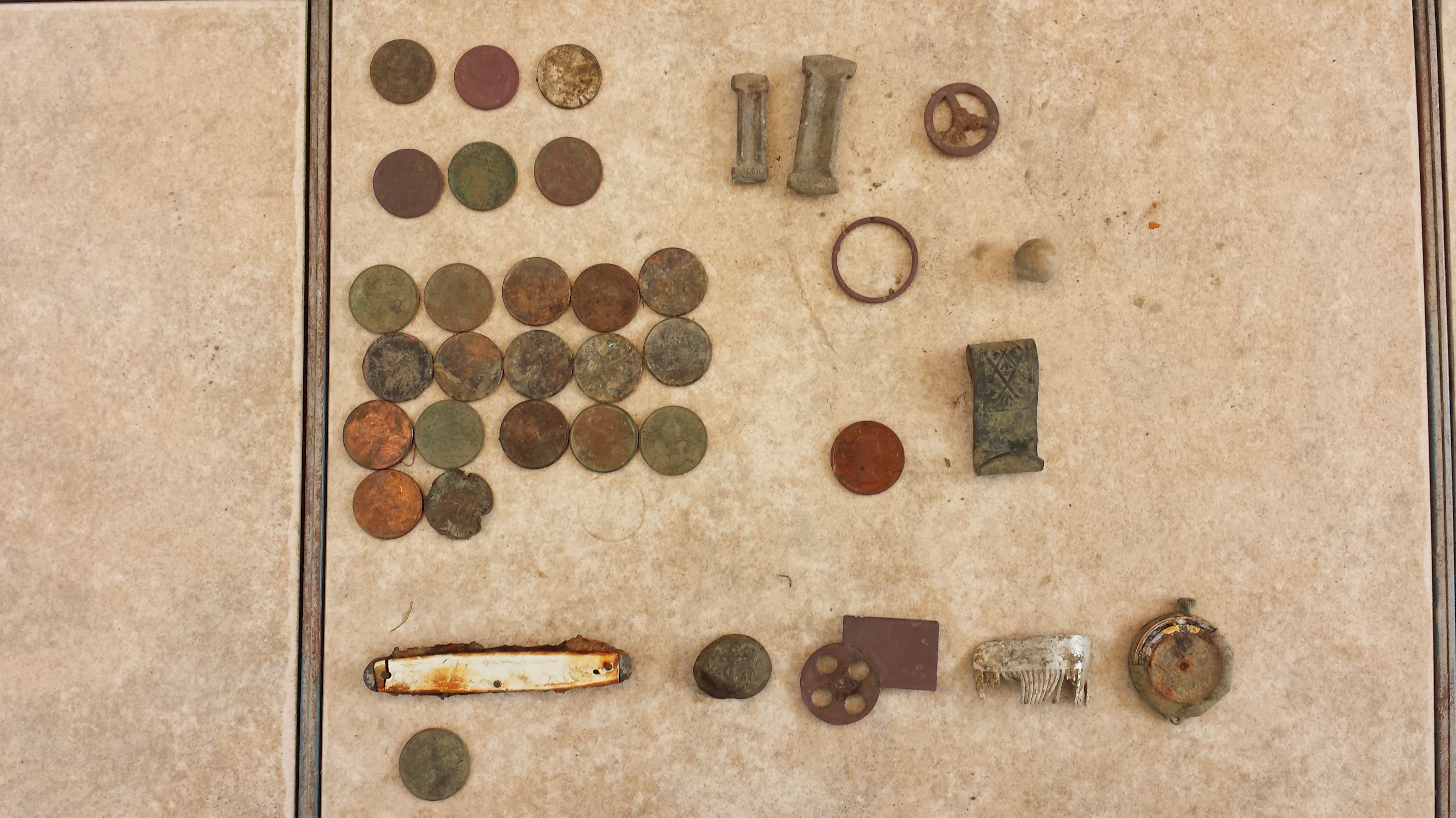 20150621 152944  Old VFW and Grey house.  1953 1/4 penny Farthing from S. Africa and 3 wheats (42, 45, & 46).  $0.51