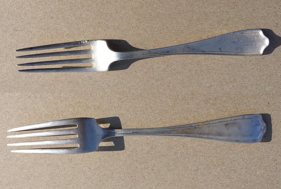 20160123 1.6 oz Sterling Silver Fork monogrammed with an M found in Madison with the F75.