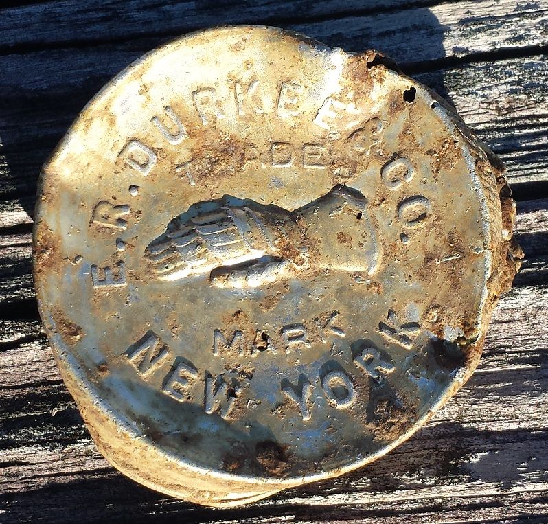 20160306 E.R. Durkee salad dressing aluminum cap made between 1900-1929. Found in Madison with the F75.