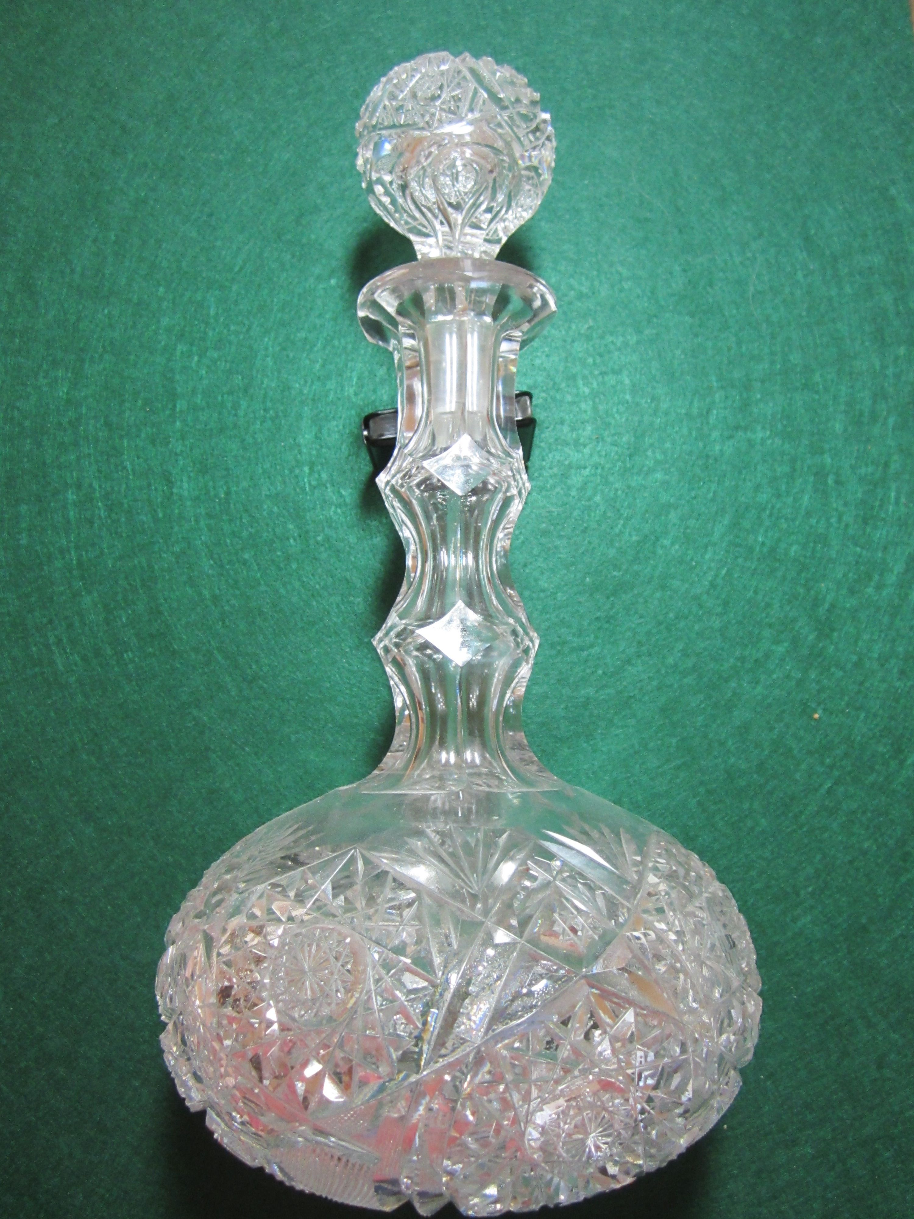 ABP Gooseneck Decanter: American Brilliant Period Cut Glass. est. value $800.