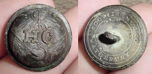 CIRCA 1856 WORCESTER HIGHLAND ACADEMY CADET COAT BUTTON - FOUND IN AN OLD FARM FIELD - MANY STUDENTS FROM THIS SCHOOL BECAME OFFICERS IN THE CW