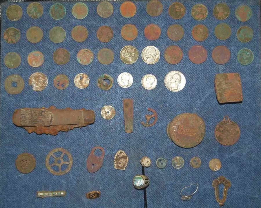 Coinshooting! - Finds from a one-room schoolhouse.  ALL of the coins recovered are pictured above.  There was only one piece of clad--a 1959 memorial 