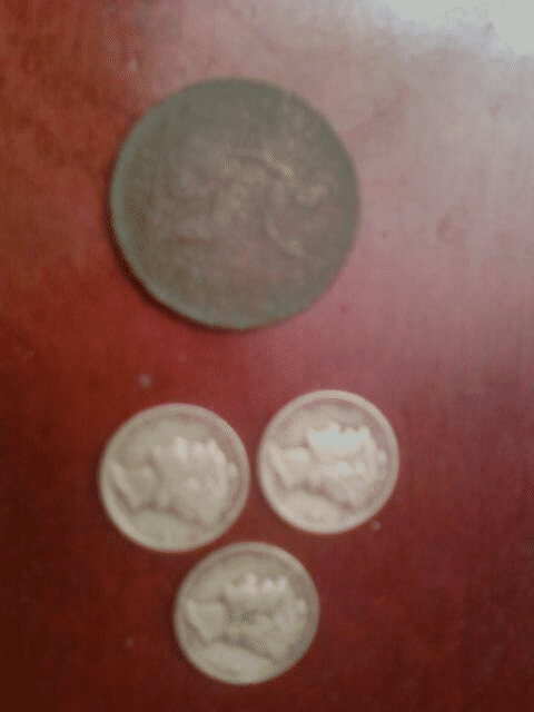 Couple 1942 merc dimes, 

1876 Brit One Penny - bronze ( my oldest coin )