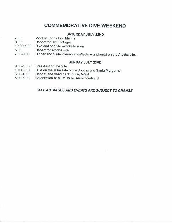 Dive weekend schedule