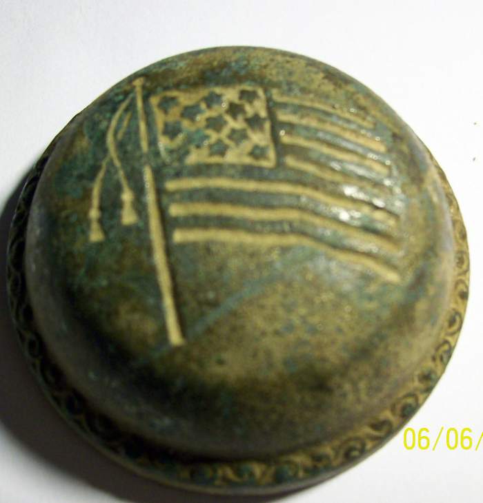 Early 1900,s bicycle bell solid copper with 13 star flag  - bicycle bell how cool !!