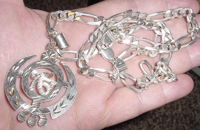 HUGE SILVER CHAIN & PENDANT FOUND AT A SALTWATER BEACH - 2011
LITTLE OVER 2.5 OZS OF SILVER