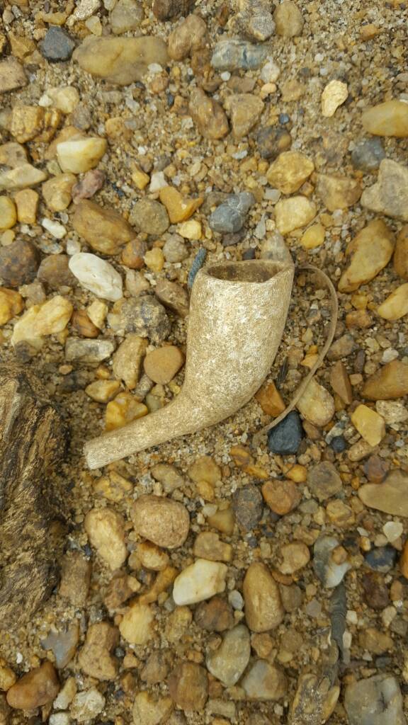 I found this intact kaolin pipe bowl washed up on a sandbar of a local river.  Mid-1700s.