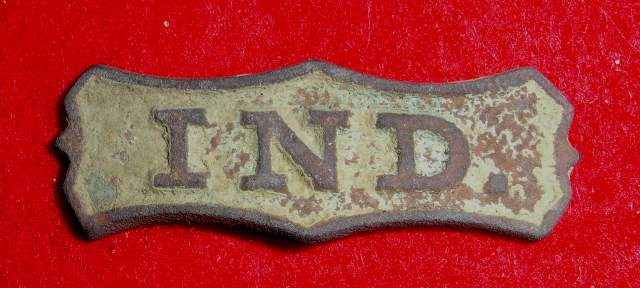 Indiana State Veteran's Pin - This is an Indiana state Union Veteran's pin that I dug at a picket post near the Hartsville Tennessee Battlefield. Elev