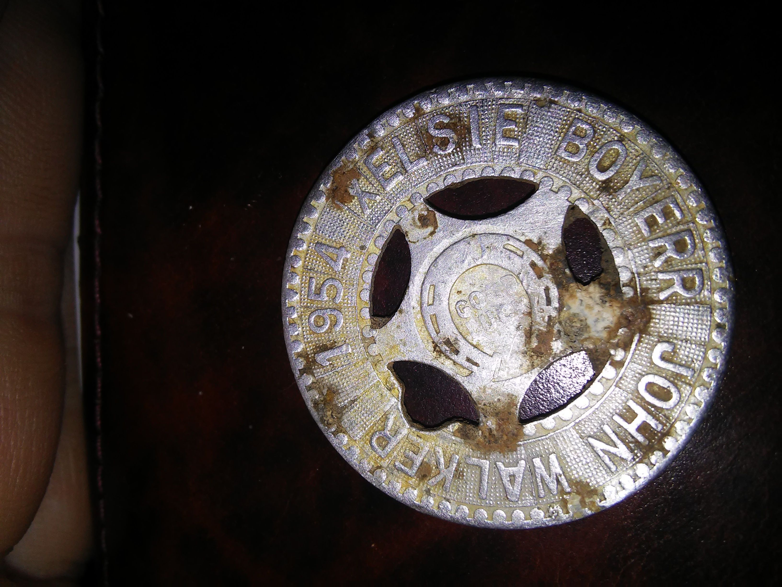 Interesting find from 1954 today! Grandmother said that this token was made by my her sister back in '54 for her crush at the time, a boy named "John 