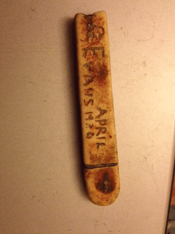 Knife handle Engraved with a name and date April 1920