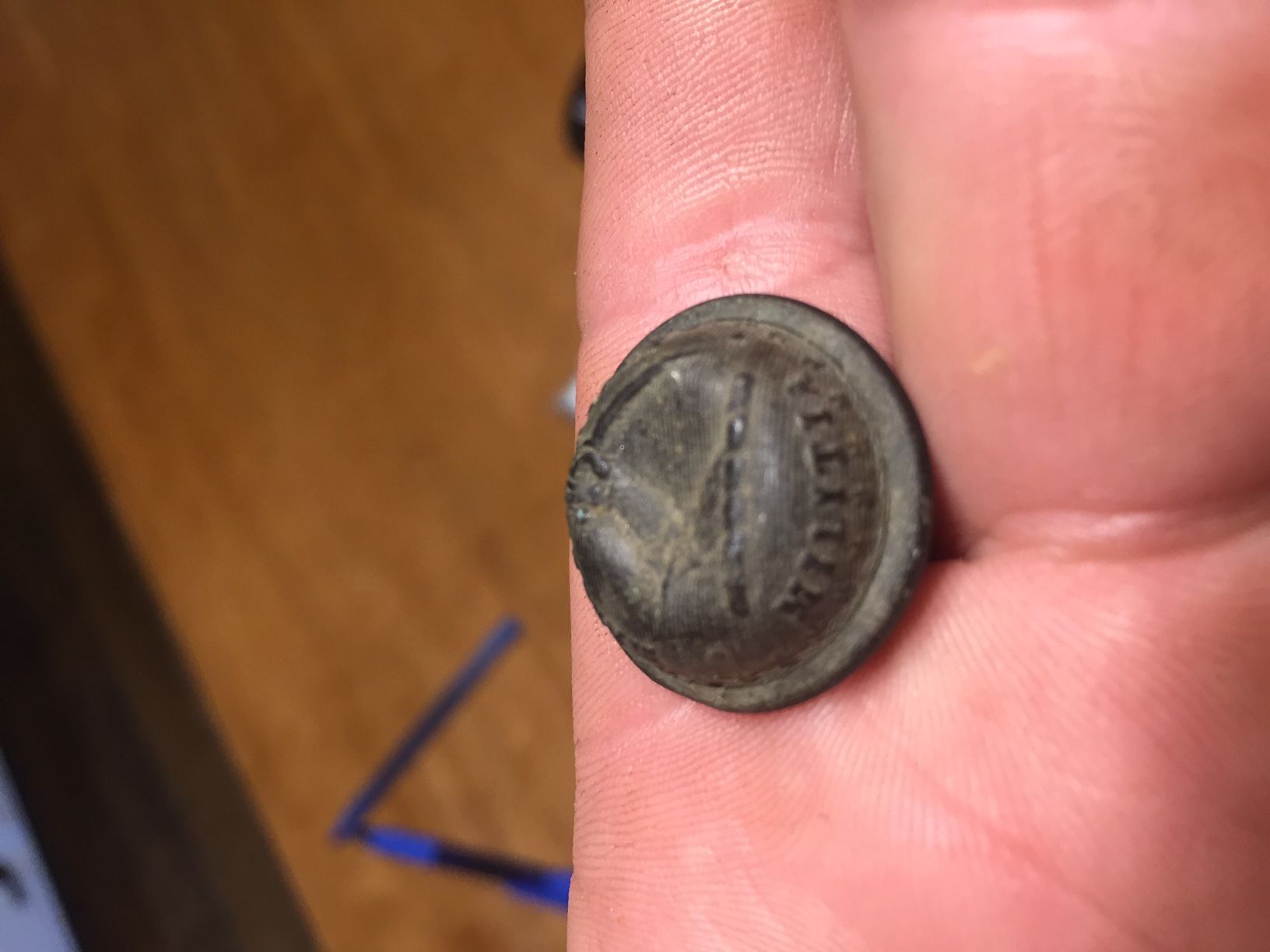 Mass Militia Civil War Uniform Button, Front -- Dented