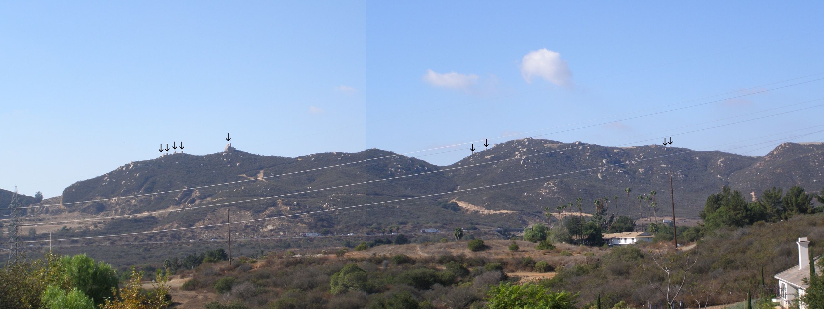 Mesa Rock is a local landmark, mostly believed to be a naturally exhumed corestone.  But all these stones lined up along the ridge?