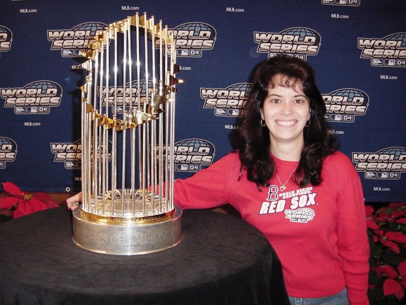 MY GIRLFRIEND WITH THE 2004 RED SOX WORLDSERIES TROPHY