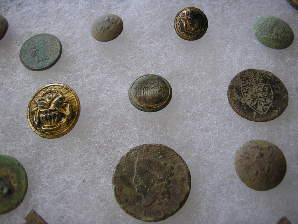 October 6th, 2010 - Group Shot:  N.M.A. Button, 1783 KGIII Gold Half-Guinea Forgery, 181? Matron Head Large Cent etc.