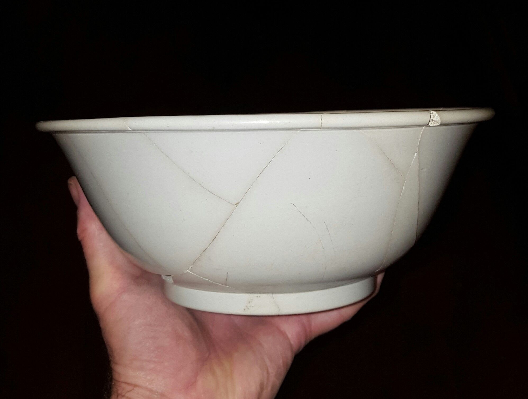 Reconstructed 18th century bowl.  Shards recovered from the "Swamp Pit"