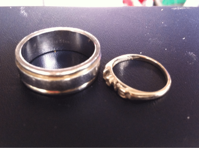 Ring 31 and 32, stainless and 14k,