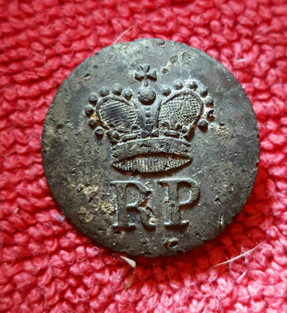 Royal Provincial Loyalist coat button found in a creek in the SC Lowcountry