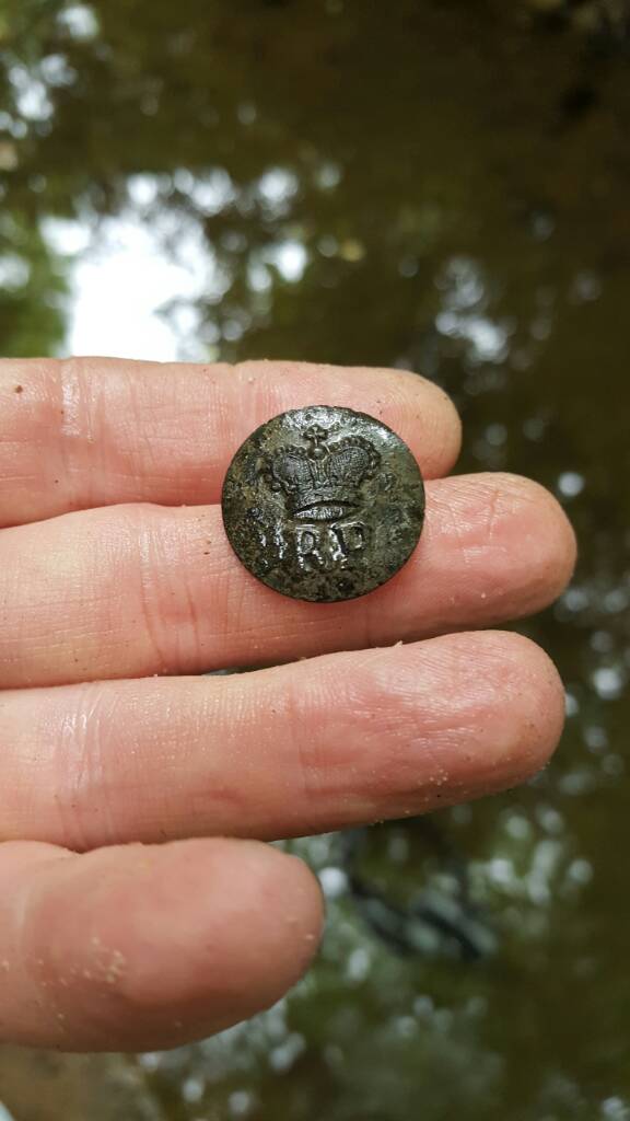 Royal Provincial Loyalist coat button found in a creek in the SC Lowcountry