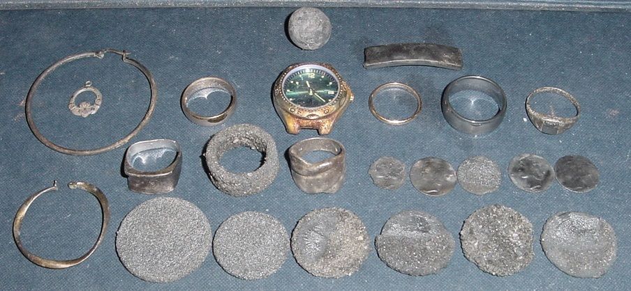 SILVER & GOLD FROM AUG. CAPE COD TRIP = 14K-1915 BAND, 14K THIN BAND , 4 SILVER RINGS , SILVER ID BRACELET PLATE, 3 SILVER EARINGS , 5 MERCURY DIMES, 